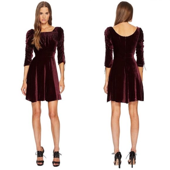 The Kooples Bliss Velvet Dress Burgundy 